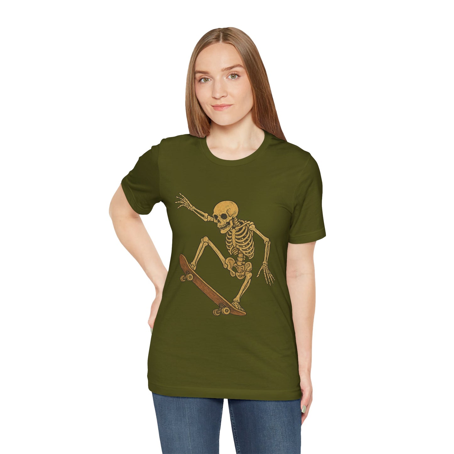 Skater Skeleton Graphic Tee for Adults - Vintage-Style Skeleton Skateboarding Shirt - Edgy Streetwear T-Shirt for Skaters and Art Lovers