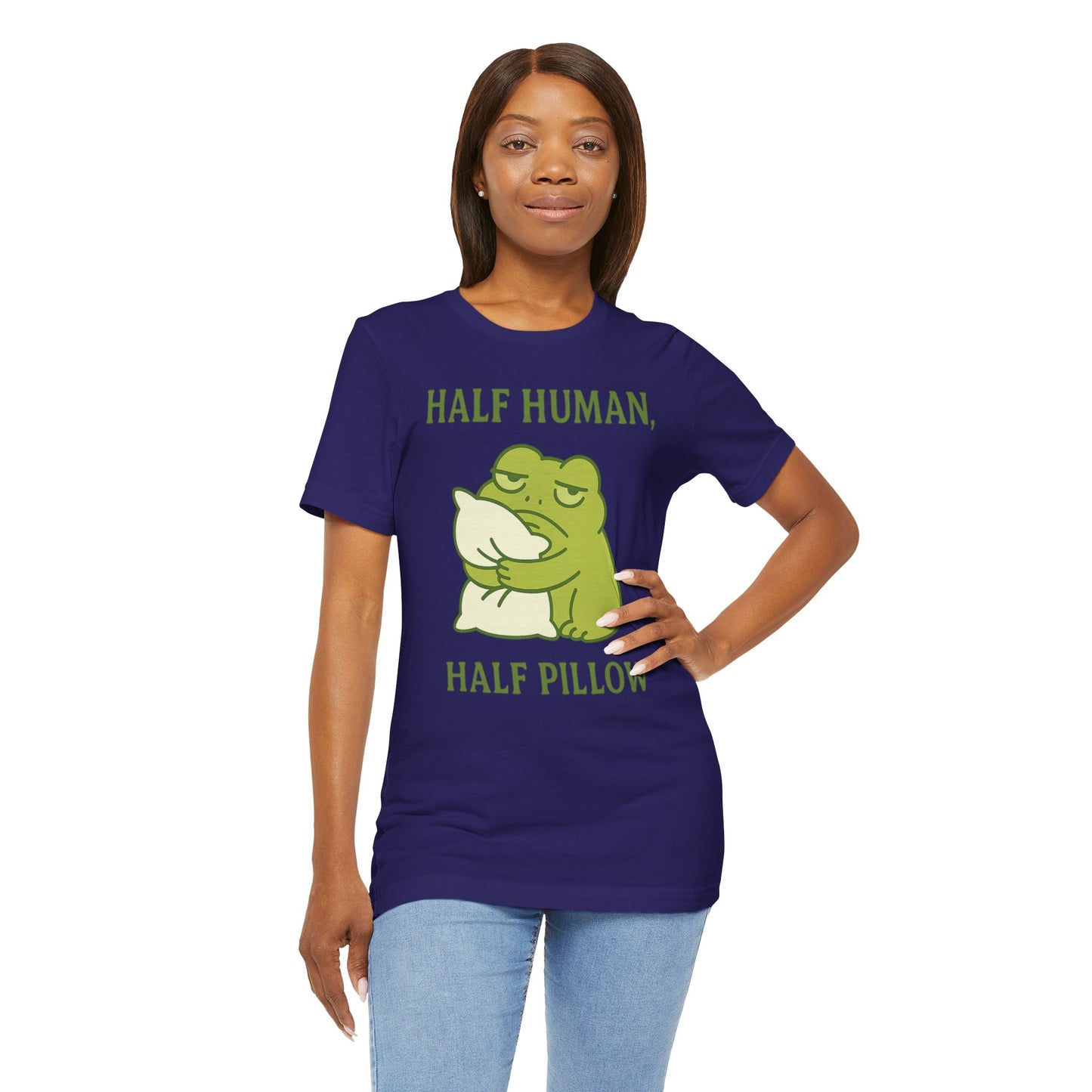 Half Human Half Pillow Funny Sleepy Frog Shirt for Coffee Lovers Dad Gift Not a Morning Person Tee Cozy Kawaii Aesthetic Graphic Top