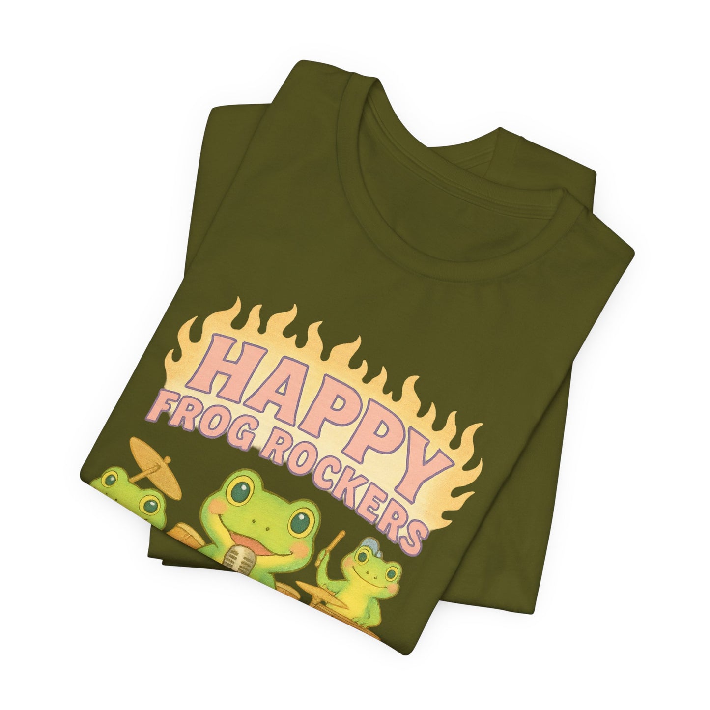 Happy Frog Rockers Album Cover Tee Cute Frog Band Shirt Vocal Guitar Piano Drums Pastel Art Gift for Music Lovers