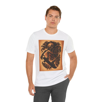 Gashadokuro Skeleton Skateboard Jump Tattoo-Style Shirt - Horror Yokai Streetwear for Adults, Skater Dad Gift, Japanese Folklore Tee