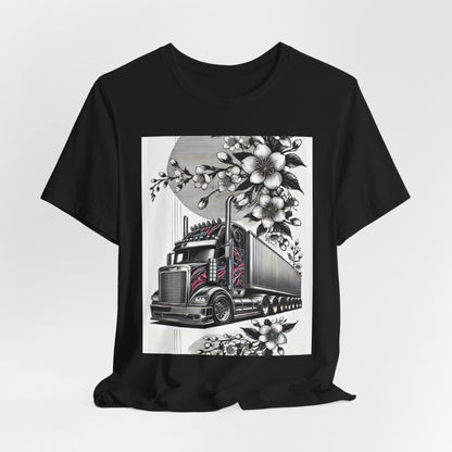Cherry Blossom Convoy T-Shirt | Japanese Sakura x Modern Truck Art | Unique Graphic Tee for Drivers & Streetwear Lovers No.002