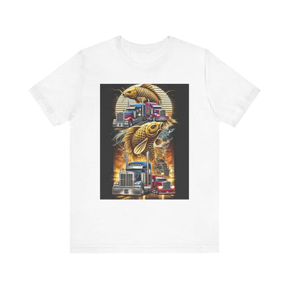 Bold Koi & Truck Fusion T-Shirt | Japanese Golden Carp AND Convoy Art Tee | Vibrant Streetwear for Truckers AND Tattoo Fans