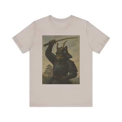 Cat Samurai Strike Tee | Epic Armored Feline Raising Katana | Japanese Warrior Art Unisex Shirt
