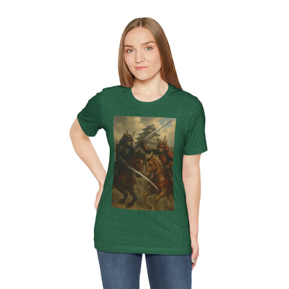 Epic Cat Samurai Battle Tee - War Horses Clash in Front of Japanese Castle  Feline Warrior Art Shirt for Fantasy & Japan Lovers