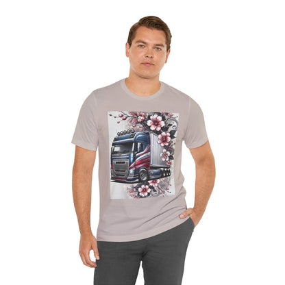Cherry Blossom Convoy T-Shirt | Japanese Sakura x Modern Truck Art | Unique Graphic Tee for Drivers & Streetwear Lovers 001
