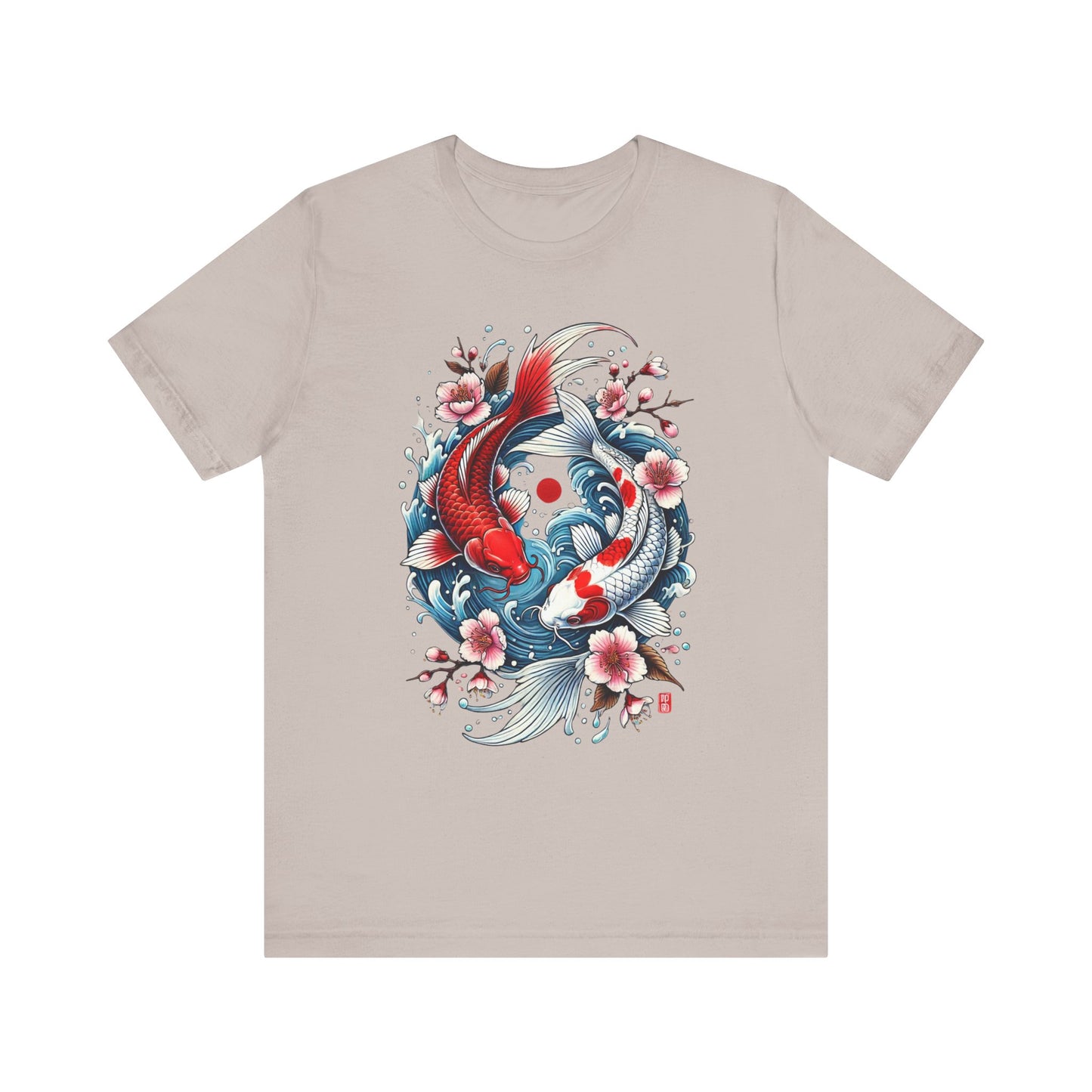 Koi Fish Yin Yang T-Shirt - Japanese Tattoo Style Nishikigoi, Cherry Blossoms, Water Art, Lucky Fish, Unisex Graphic Tee