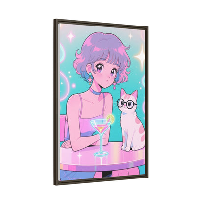 Anime Girl and Cat Canvas Pastel Neon Retro Shoujo Wall Art Kawaii Cocktail Aesthetic Gift for Daughter or Dad