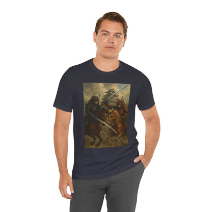 Epic Cat Samurai Battle Tee - War Horses Clash in Front of Japanese Castle  Feline Warrior Art Shirt for Fantasy & Japan Lovers