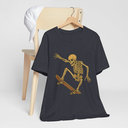 Skater Skeleton Graphic Tee for Adults - Vintage-Style Skeleton Skateboarding Shirt - Edgy Streetwear T-Shirt for Skaters and Art Lovers