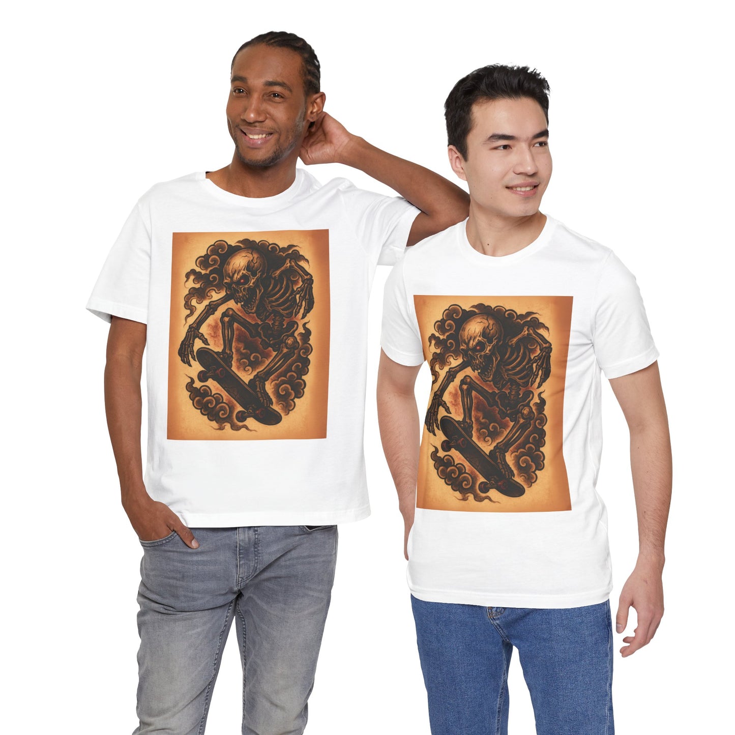 Gashadokuro Skeleton Skateboard Jump Tattoo-Style Shirt - Horror Yokai Streetwear for Adults, Skater Dad Gift, Japanese Folklore Tee