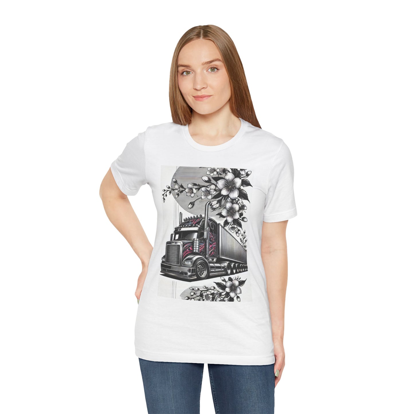 Cherry Blossom Convoy T-Shirt | Japanese Sakura x Modern Truck Art | Unique Graphic Tee for Drivers & Streetwear Lovers No.002