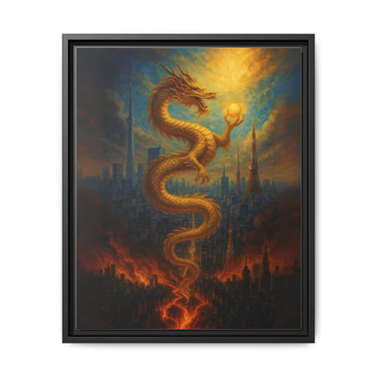 Neo Tokyo Golden Dragon Canvas Wall Art Japan Inspired Skyline Painting Feng Shui Good Luck Decor Dragon Pearl Gift for Dad