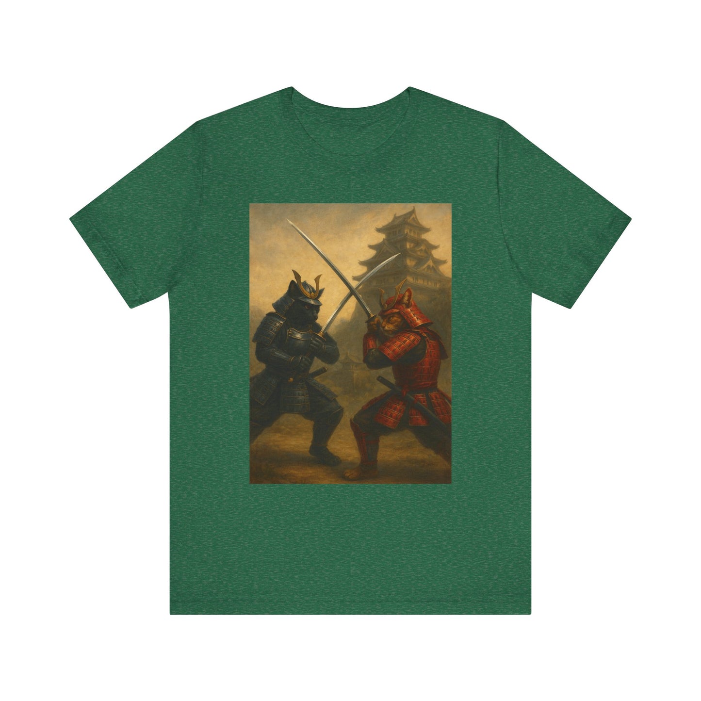 Epic Cat Samurai Battle Tee - War Horses Clash in Front of Japanese Castle  Feline Warrior Art Shirt for Fantasy & Japan Lovers