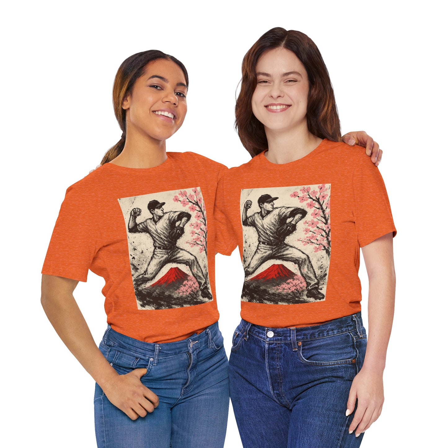 Pro Baseball Pitcher Sumi Ink Art Shirt Fuji Sakura Retro Japanese Print Windup Fastball Tee Japan Inspired Sports Art Gift for Dad