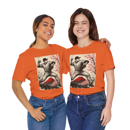 Pro Baseball Pitcher Sumi Ink Art Shirt Fuji Sakura Retro Japanese Print Windup Fastball Tee Japan Inspired Sports Art Gift for Dad