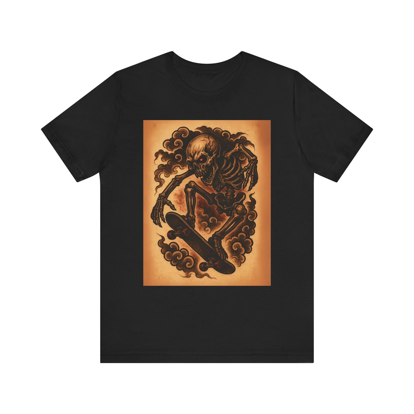 Gashadokuro Skeleton Skateboard Jump Tattoo-Style Shirt - Horror Yokai Streetwear for Adults, Skater Dad Gift, Japanese Folklore Tee