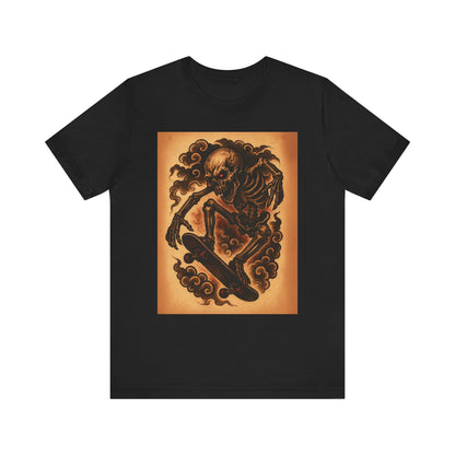Gashadokuro Skeleton Skateboard Jump Tattoo-Style Shirt - Horror Yokai Streetwear for Adults, Skater Dad Gift, Japanese Folklore Tee
