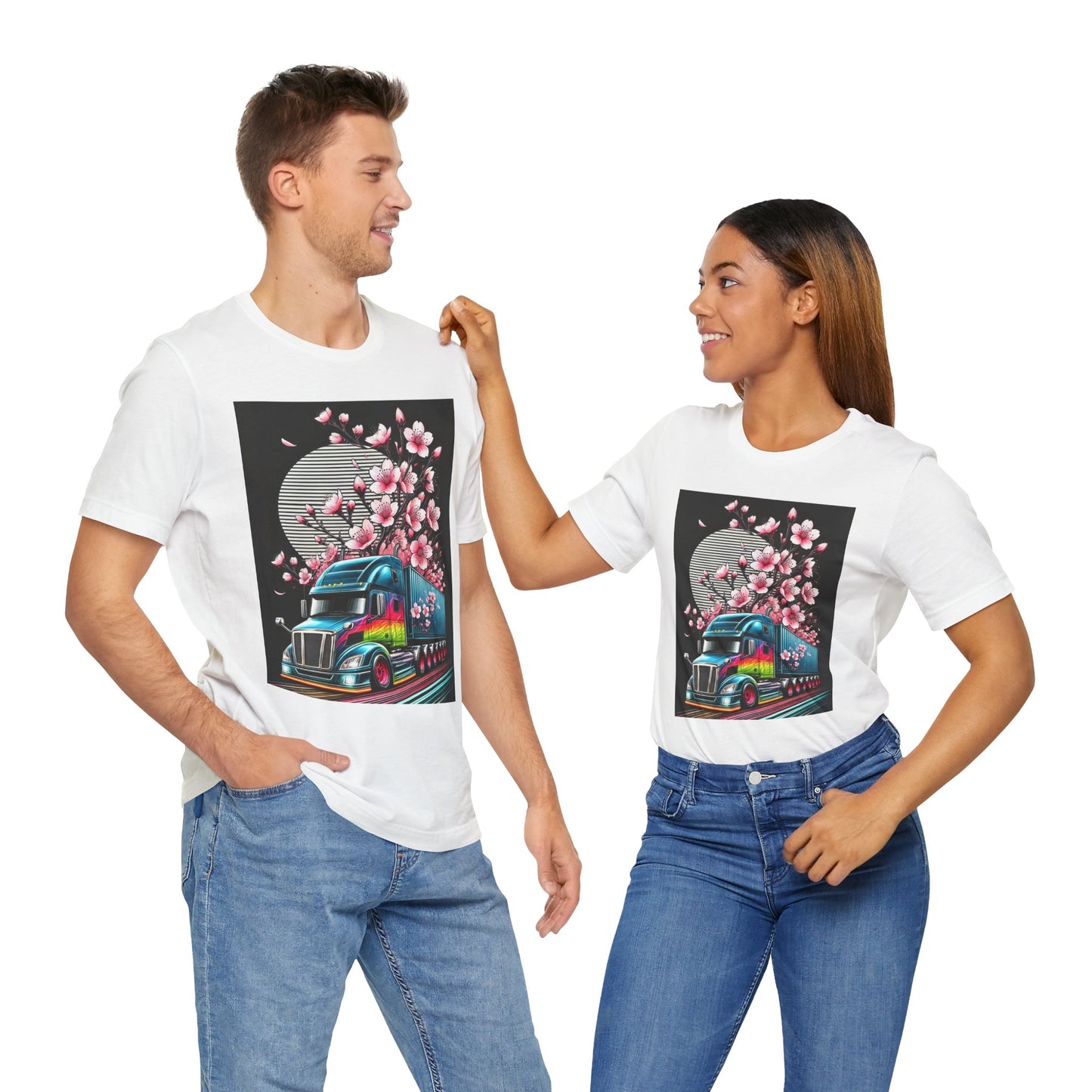 Cherry Blossom Convoy T-Shirt | Japanese Sakura x Modern Truck Art | Unique Graphic Tee for Drivers & Streetwear Lovers No.003