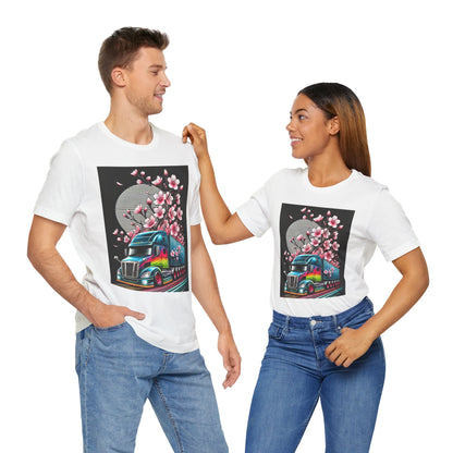 Cherry Blossom Convoy T-Shirt | Japanese Sakura x Modern Truck Art | Unique Graphic Tee for Drivers & Streetwear Lovers No.003