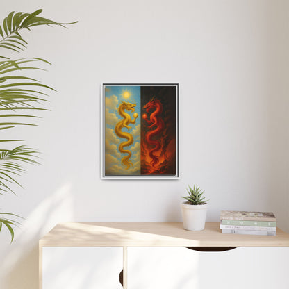 Heaven and Hell Twin Dragons Canvas Feng Shui Wall Art Gold and Red Dragon Pearls Sun and Fire Yin Yang Good Luck Decor Gift for Dad