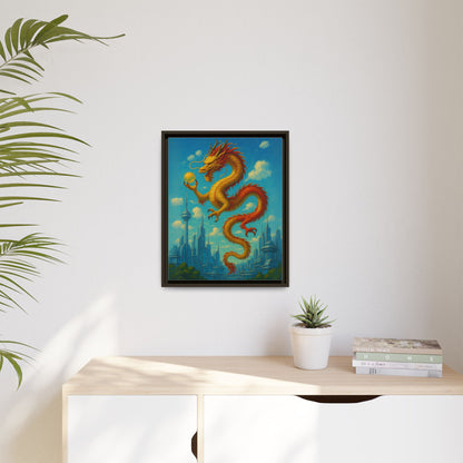 Neo Tokyo Golden Dragon Canvas Wall Art Japan Inspired Skyline Painting Feng Shui Good Luck Decor Dragon Pearl Gift for Dad