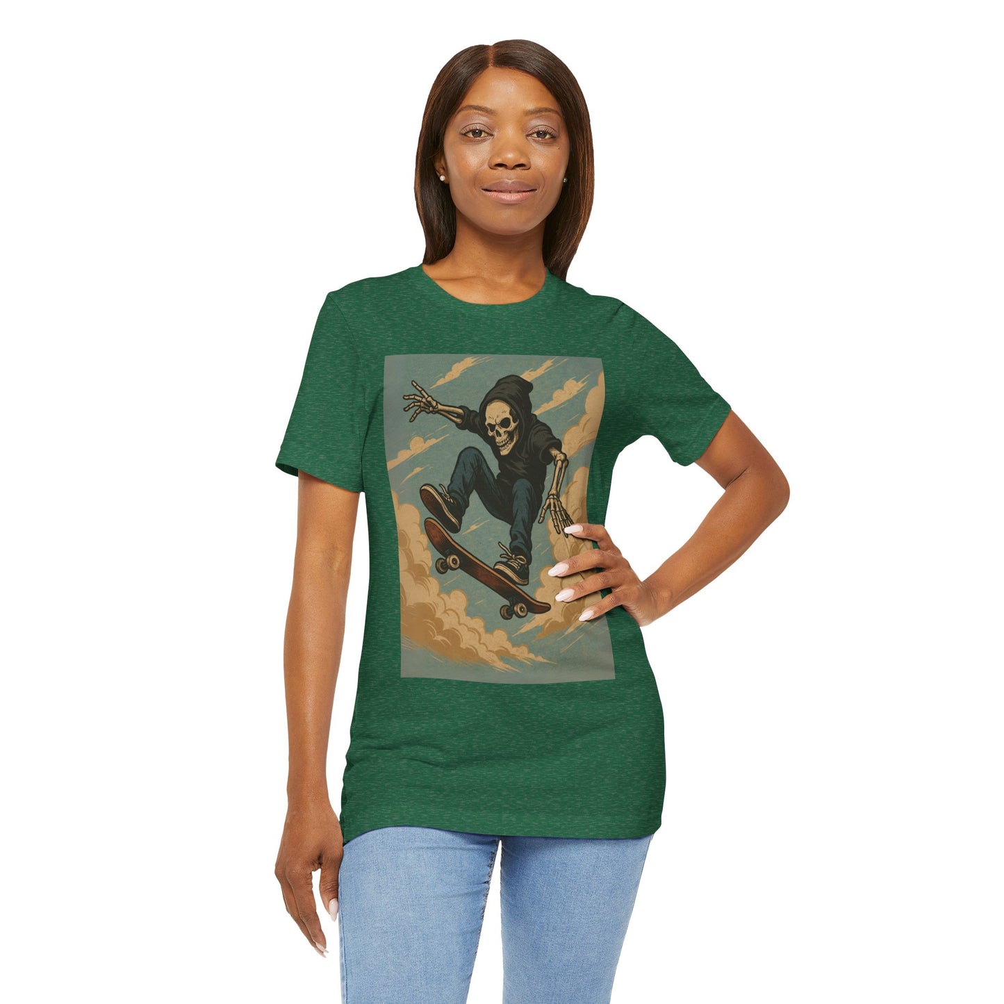 Skater Skeleton Hoodie Graphic Tee - Bold Comic Art Shirt for Men and Women - Colorful Streetwear T-Shirt for Skull and Skate Lovers