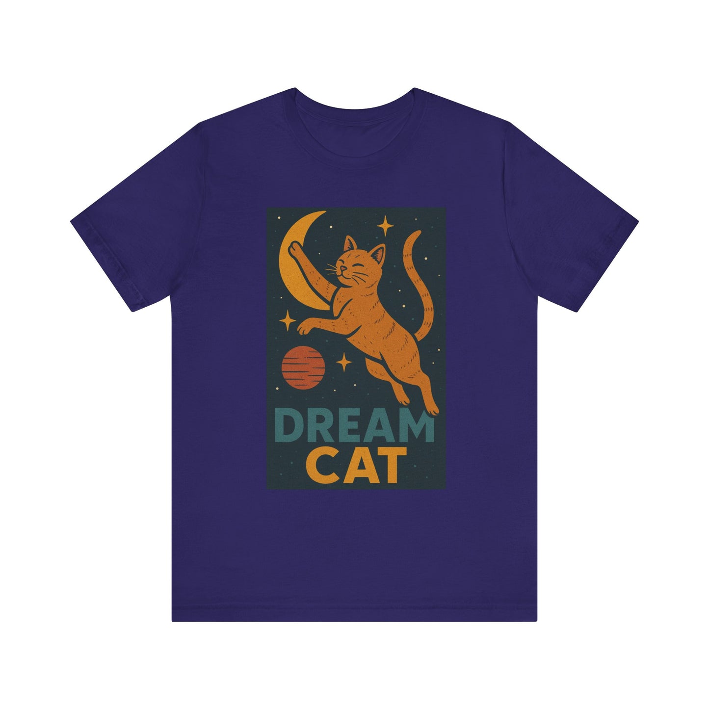 Dream Cat Shirt Retro Space Kitty Tee Moon and Stars Poster Style Japan Inspired Vintage Graphic Gift for Cat Lovers and Dad