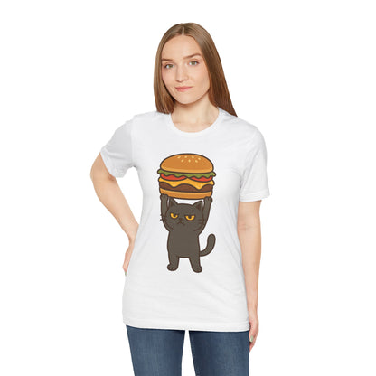 "Hanba-nyaa~" Cute Japanese Cat T-Shirt – Funny Burger & Cat Design – Kawaii Style Unisex Tee – Gift for Food & Cat Lovers