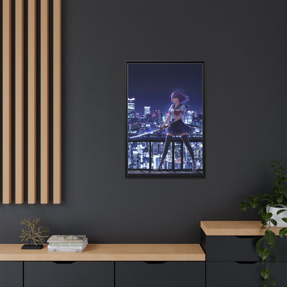 Anime Warrior Girl Canvas Tokyo Night Skyline Katana Wall Art Futuristic Heroine Gift for Daughter or Dad Gaming Room Decor