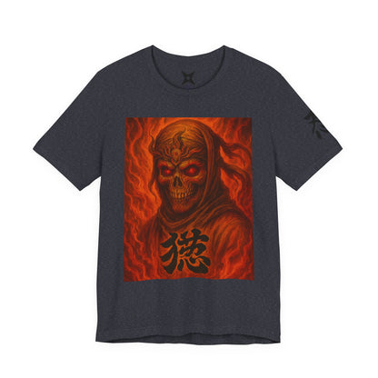 Dark Red Ninja Skull T-Shirt - Japanese Horror Art, Skeleton Ninja Graphic Tee, High-Detail Gothic Warrior Shirt, Unisex Streetwear