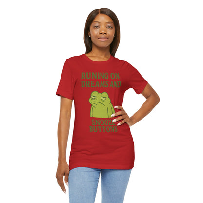 Running on Dreams and Snooze Buttons Shirt Sleepy Frog Tee Funny Night Owl Top Great Dad Gift Cozy Loungewear Aesthetic
