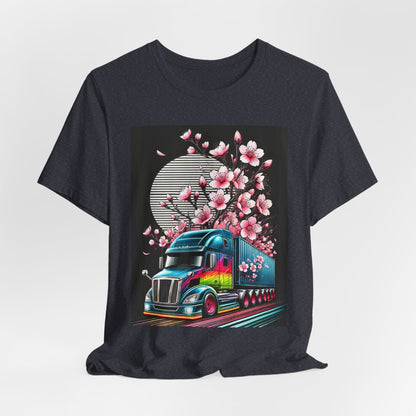 Cherry Blossom Convoy T-Shirt | Japanese Sakura x Modern Truck Art | Unique Graphic Tee for Drivers & Streetwear Lovers No.003