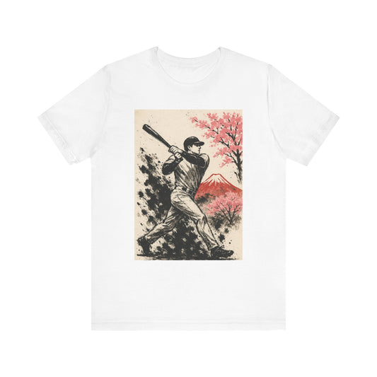 Pro Baseball Batter Sumi Ink Art Shirt Fuji Sakura Retro Japanese Print Power Swing Tee Japan Inspired Sports Art Gift for Dad