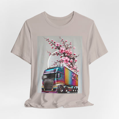 Cherry Blossom Convoy T-Shirt | Japanese Sakura x Modern Truck Art | Unique Graphic Tee for Drivers & Streetwear Lovers No.007