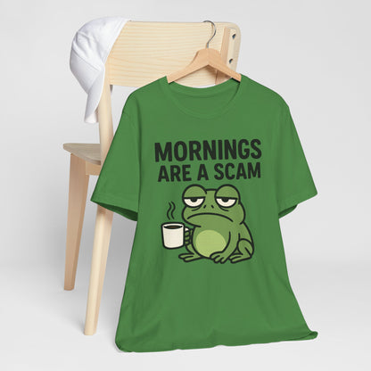 Mornings Are a Scam Frog Shirt Funny Sleepy Tee Night Owl Top Coffee First Gift for Dad Cute Graphic Loungewear Aesthetic