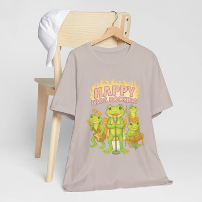 Happy Frog Rockers Album Cover Tee Cute Frog Band Shirt Vocal Guitar Piano Drums Pastel Art Gift for Music Lovers