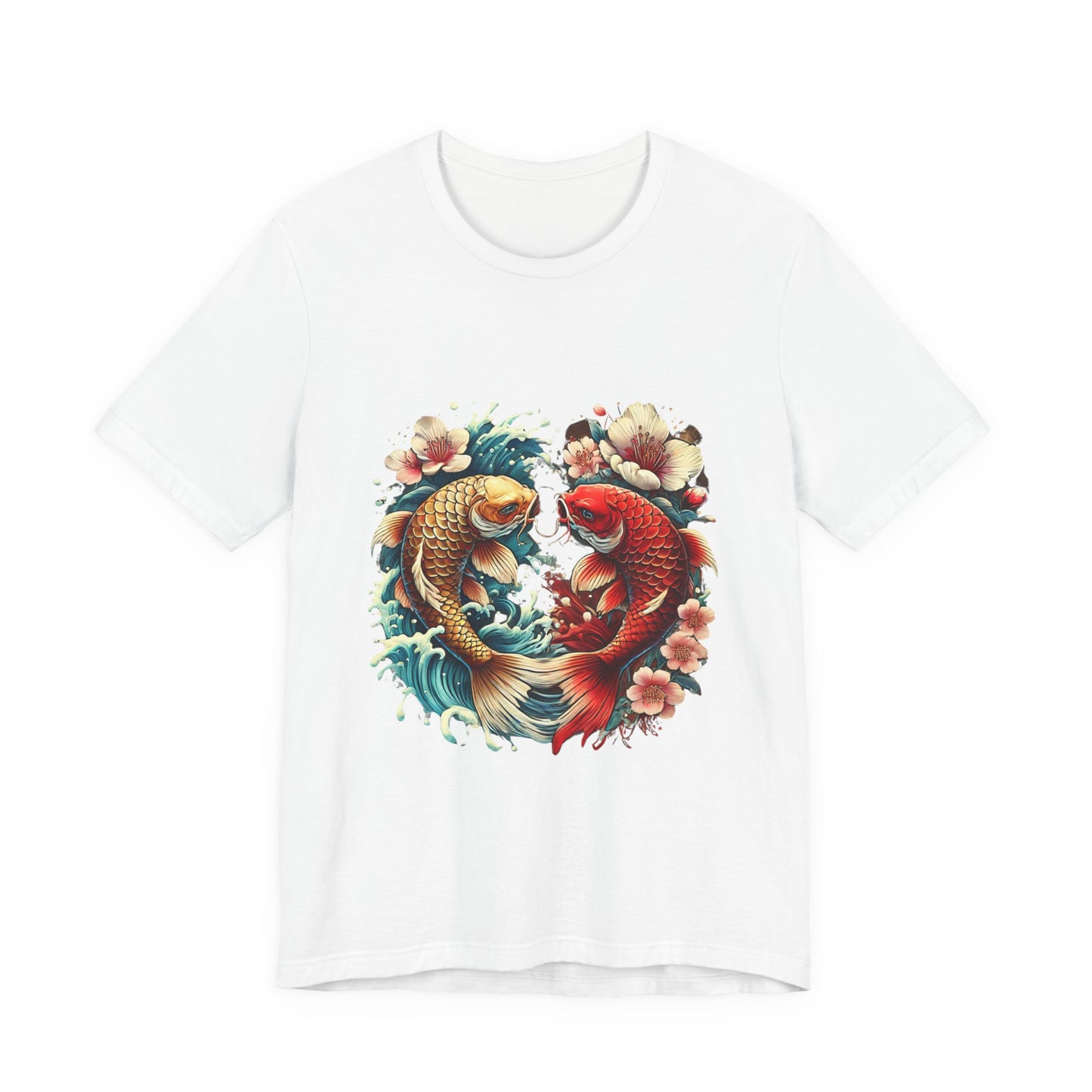 Koi Fish Yin Yang T-Shirt - Japanese Tattoo Style Nishikigoi, Cherry Blossoms, Water Art, Lucky Fish, Unisex Graphic Tee
