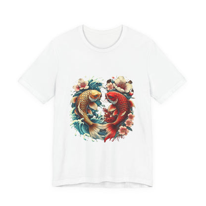 Koi Fish Yin Yang T-Shirt - Japanese Tattoo Style Nishikigoi, Cherry Blossoms, Water Art, Lucky Fish, Unisex Graphic Tee