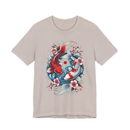 Koi Fish Yin Yang T-Shirt - Japanese Tattoo Style Nishikigoi, Cherry Blossoms, Water Art, Lucky Fish, Unisex Graphic Tee