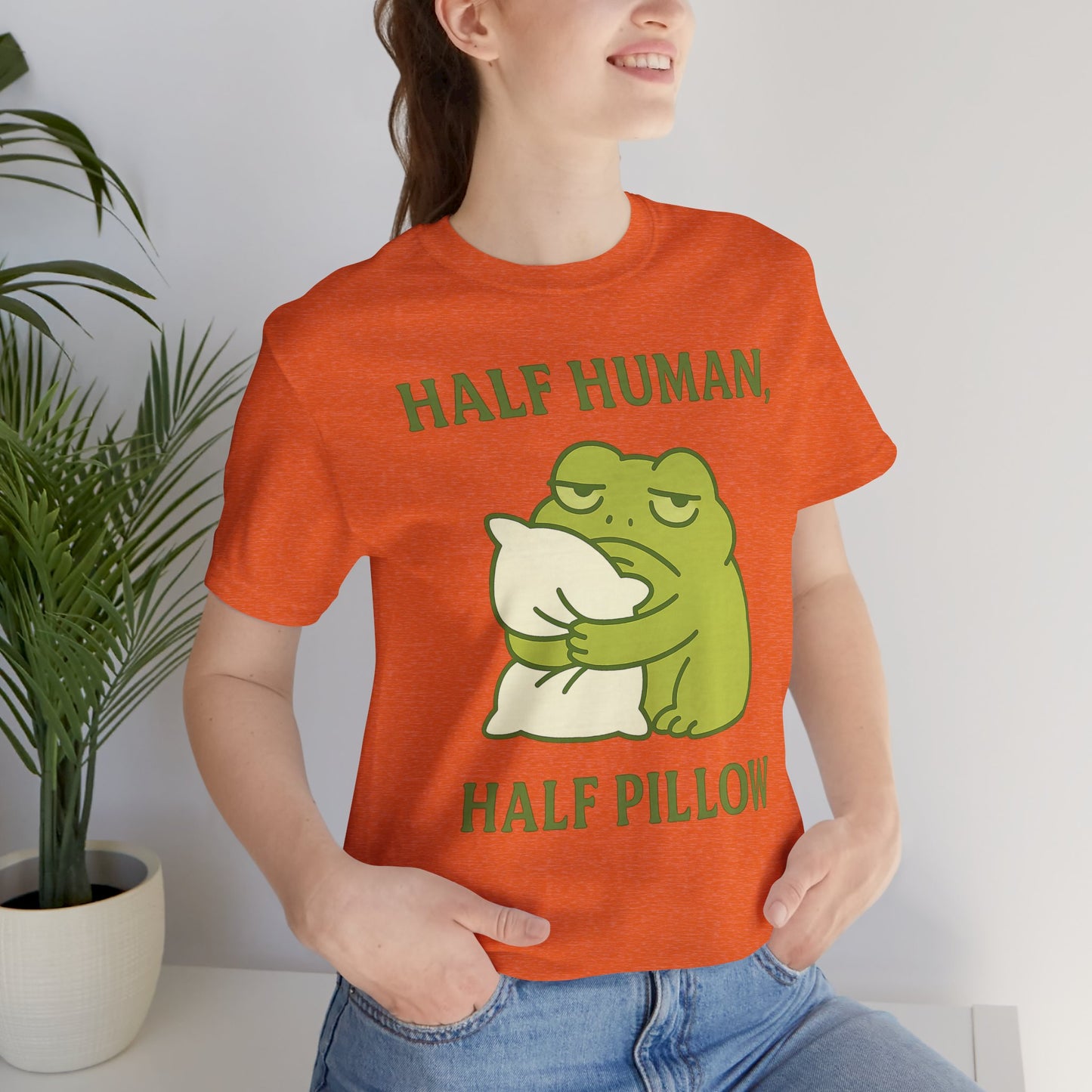 Half Human Half Pillow Funny Sleepy Frog Shirt for Coffee Lovers Dad Gift Not a Morning Person Tee Cozy Kawaii Aesthetic Graphic Top