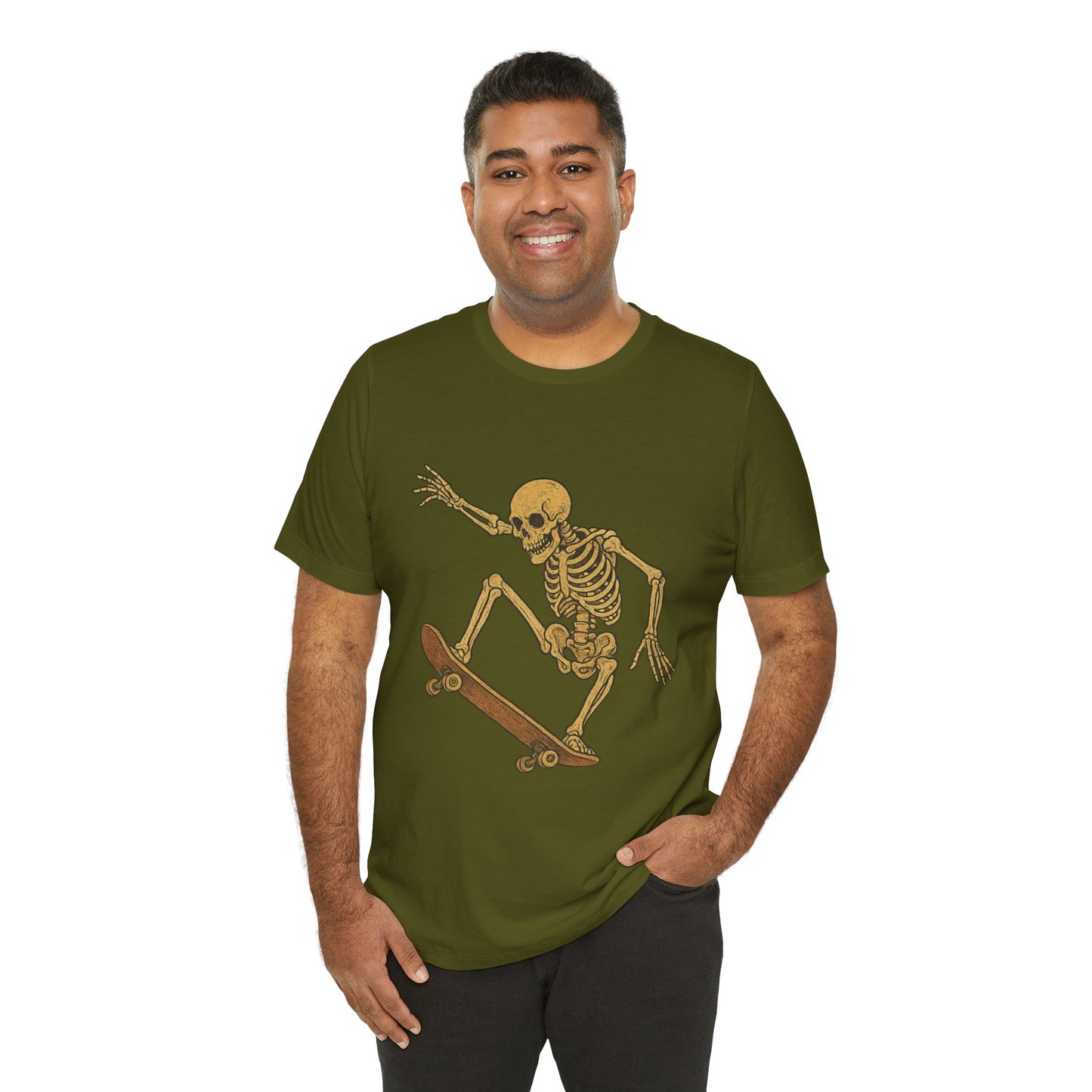 Skater Skeleton Graphic Tee for Adults - Vintage-Style Skeleton Skateboarding Shirt - Edgy Streetwear T-Shirt for Skaters and Art Lovers