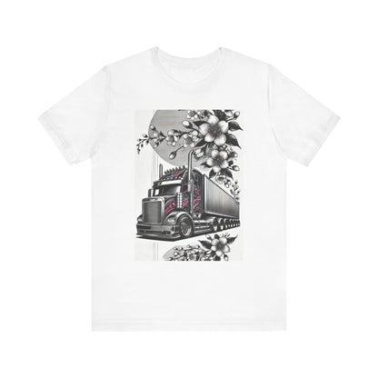 Cherry Blossom Convoy T-Shirt | Japanese Sakura x Modern Truck Art | Unique Graphic Tee for Drivers & Streetwear Lovers No.002