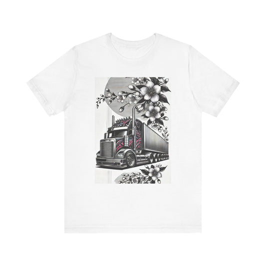 Cherry Blossom Convoy T-Shirt | Japanese Sakura x Modern Truck Art | Unique Graphic Tee for Drivers & Streetwear Lovers No.002