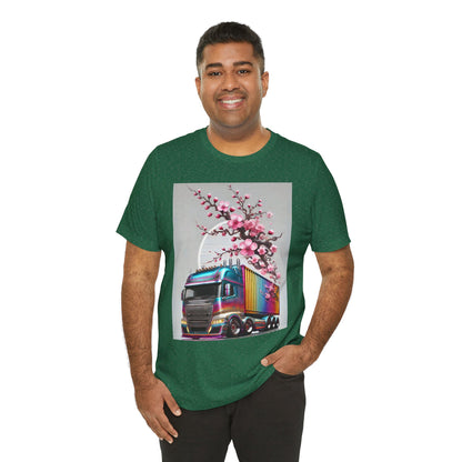 Cherry Blossom Convoy T-Shirt | Japanese Sakura x Modern Truck Art | Unique Graphic Tee for Drivers & Streetwear Lovers No.007