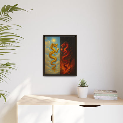 Heaven and Hell Twin Dragons Canvas Feng Shui Wall Art Gold and Red Dragon Pearls Sun and Fire Yin Yang Good Luck Decor Gift for Dad