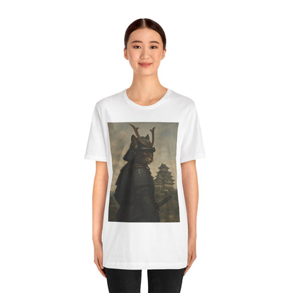 Cat Samurai Vigil Tee | Armored Feline Warrior w/ Castle Backdrop | Japanese Art Unisex Shirt