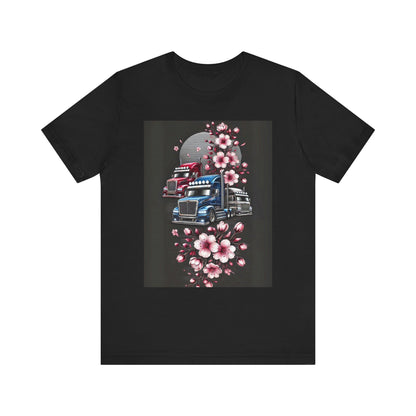 Cherry Blossom Convoy T-Shirt | Japanese Sakura x Modern Truck Art | Unique Graphic Tee for Drivers & Streetwear Lovers No.005
