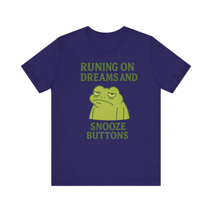 Running on Dreams and Snooze Buttons Shirt Sleepy Frog Tee Funny Night Owl Top Great Dad Gift Cozy Loungewear Aesthetic
