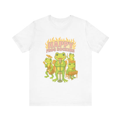 Happy Frog Rockers Album Cover Tee Cute Frog Band Shirt Vocal Guitar Piano Drums Pastel Art Gift for Music Lovers