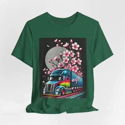 Cherry Blossom Convoy T-Shirt | Japanese Sakura x Modern Truck Art | Unique Graphic Tee for Drivers & Streetwear Lovers No.003